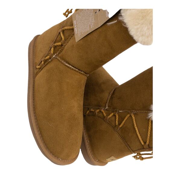 Apres Lamo Chestnut brown Faux Fur Trim Terrace Lace Accent Winter Boots 9 - Picture 7 of 10